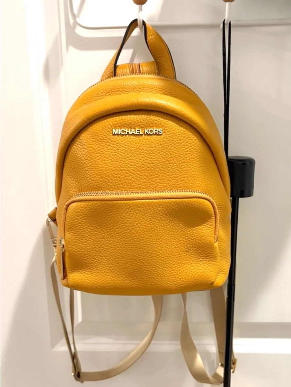 Michael Kors Mustard Yellow Pebbled Leather Mini Backpack